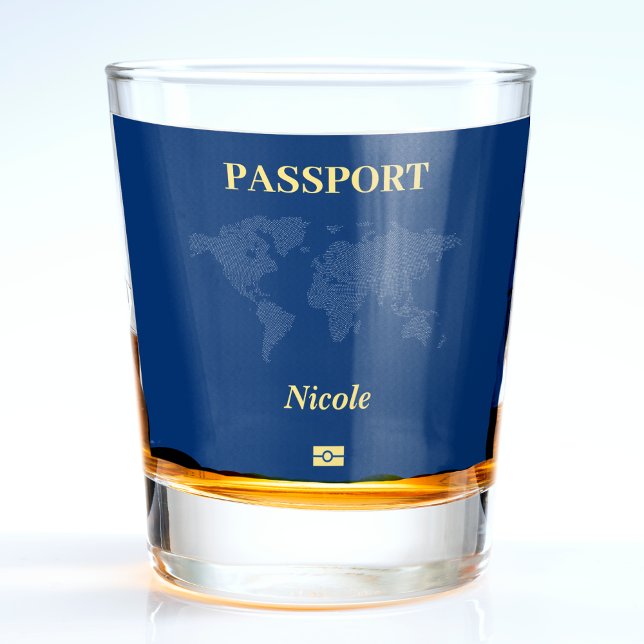 Blue World Map Passport Schnapsglas (Blue World Map Passport Shot Glass
)