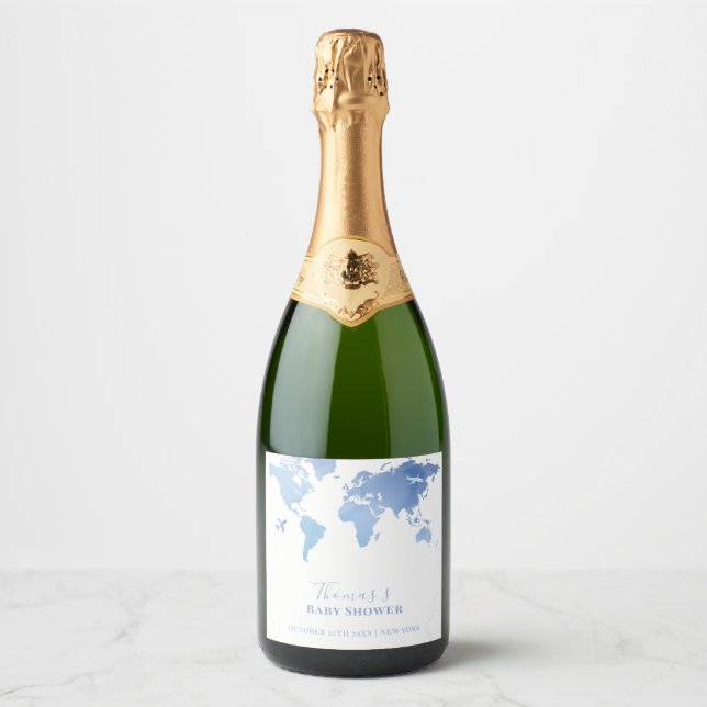 Blue World Map Reiseerlebnis Baby Dusche (Vorderseite)