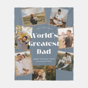 Blue World's Greatest Dad 7 Foto-Collage Fleecedecke