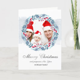 Blue Wreath Holly Berry Foto Frohe Weihnachten