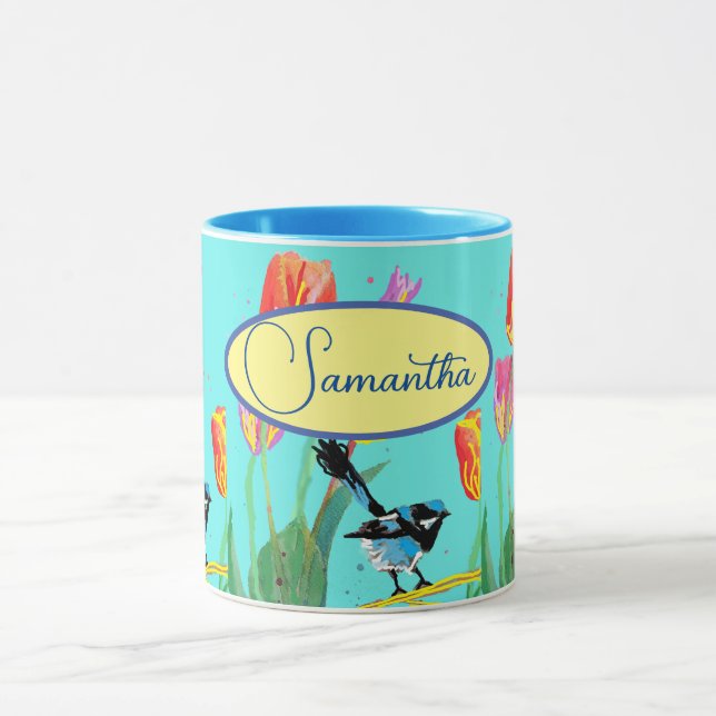 Blue Wren Australian Bird Birds Womans Name Tasse (Zentrum)
