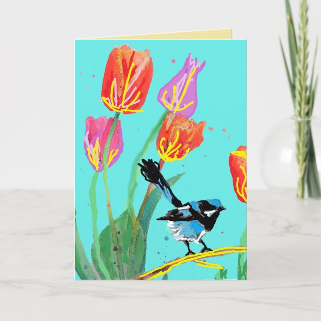 Blue Wren Australie porte la carte d'anniversaire  (Devant)
