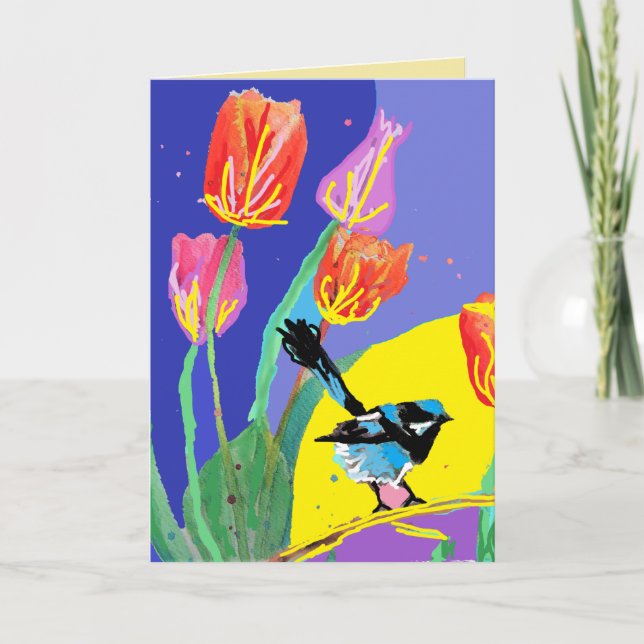 Blue Wren Australie porte la carte d'anniversaire  (Devant)