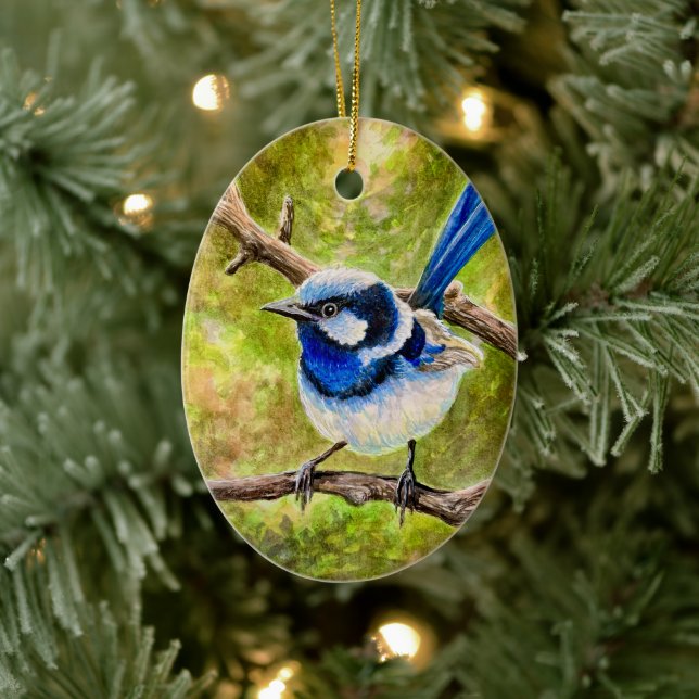 Blue Wren - Keramik Ornament (Baum)