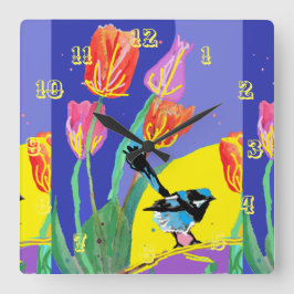 Blue Wren Watercolor Bird Kinderspielraum Uhr