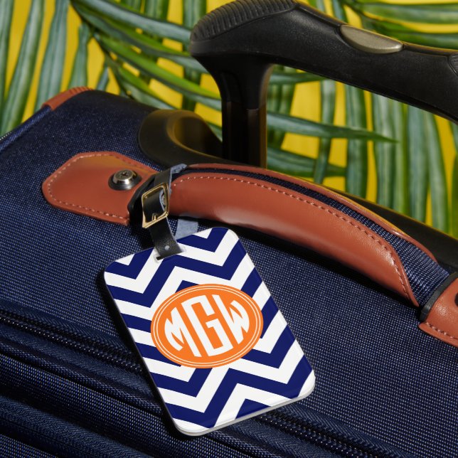 Blue Wt LG Zickzack Orange Circle Monogram DIY BG Gepäckanhänger (Vorderseite Insitu 1)
