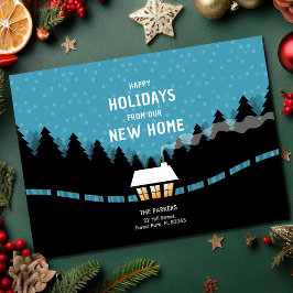 Blue Xmas Moving Ankündigung mit kleiner Kabine