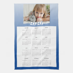 Blue Year 2026 Custom Foto Calendar Küchentuch