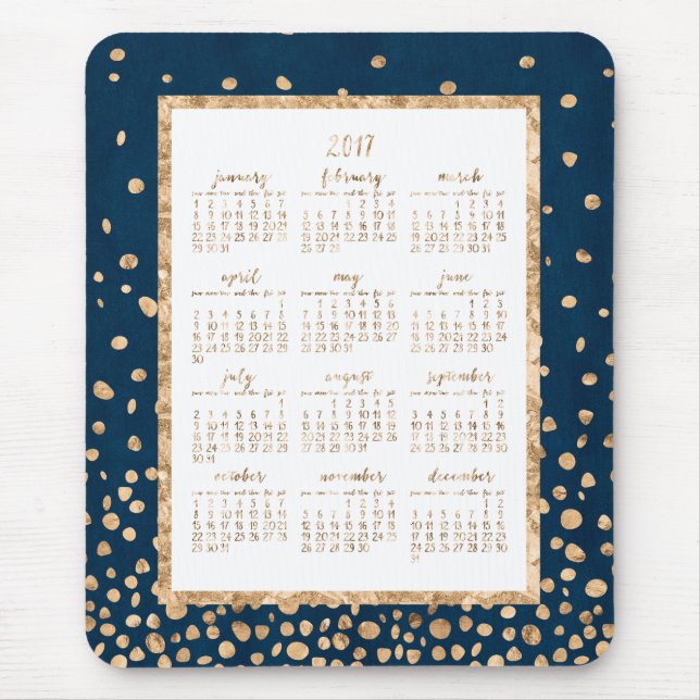 Blue Yearly 2017 Calendar Mouse Pads Gold Confetti Mousepad (Vorne)