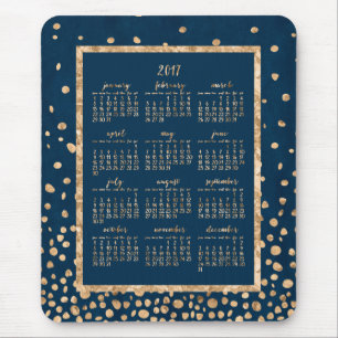Blue Yearly Calendar 2017 Mouse Pads Gold Confetti Mousepad