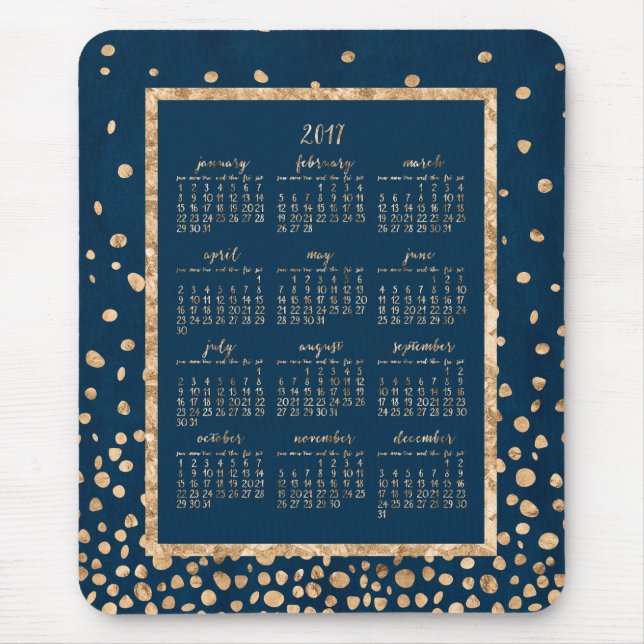 Blue Yearly Calendar 2017 Mouse Pads Gold Confetti Mousepad (Vorne)