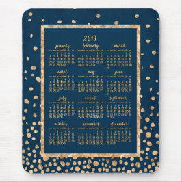 Blue Yearly Calendar 2019 Mouse Pads Gold Confetti Mousepad