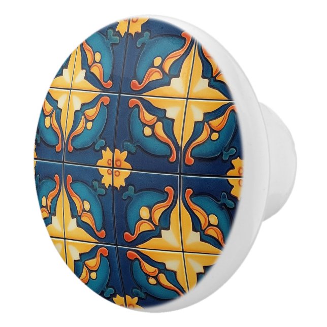 Blue Yellow and Orange Pattern  Keramikknauf (Rechts)