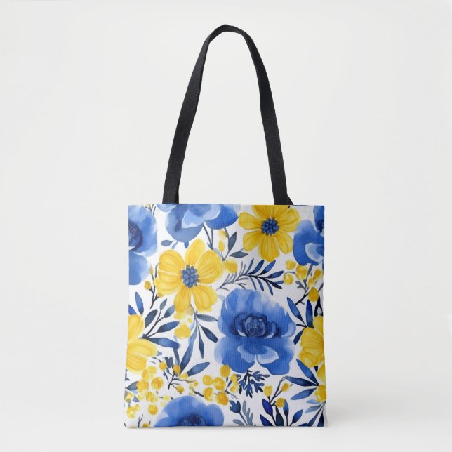Blue & Yellow Bloom Totbeutel Tasche (Vorderseite)