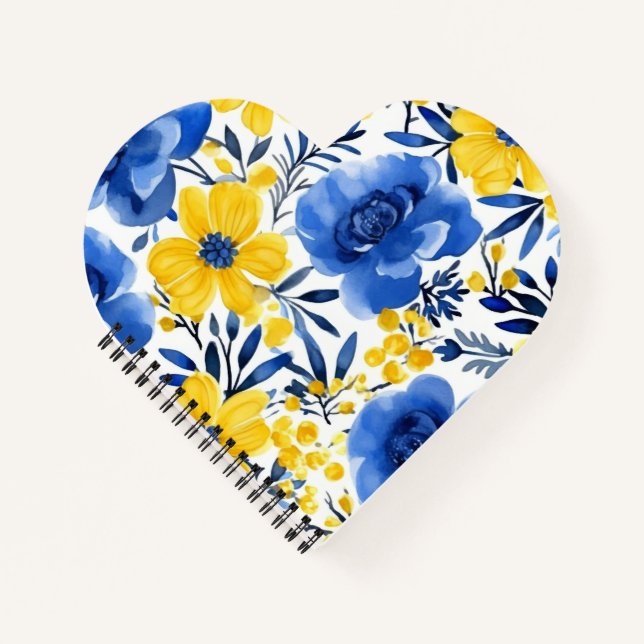 Blue & Yellow Blossom Herzbuch Notizbuch (Vorderseite)