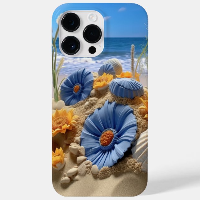 BLUE & YELLOW BLUMEN AUF EINEM SANDSTRAND Case-Mate iPhone 14 PRO MAX HÜLLE (Rückseite)
