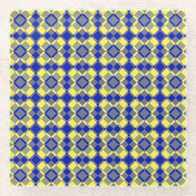 Blue Yellow Checker Argyle Pattern Glasuntersetzer (Vorderseite)