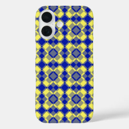 Blue Yellow Checker Argyle Pattern iPhone 16 Hülle