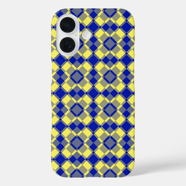 Blue Yellow Checker Argyle Pattern iPhone 16 Hülle (Rückseite)