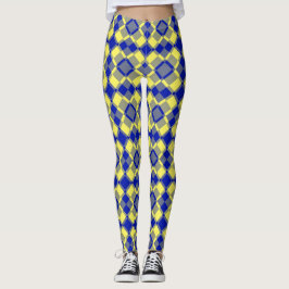 Blue Yellow Checker Argyle Pattern Leggings