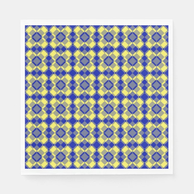 Blue Yellow Checker Argyle Pattern Paper Napkin Serviette (Vorderseite)