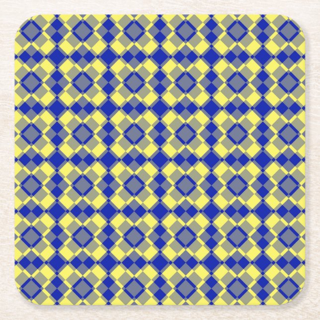 Blue Yellow Checker Argyle Pattern Rechteckiger Pappuntersetzer (Vorderseite)