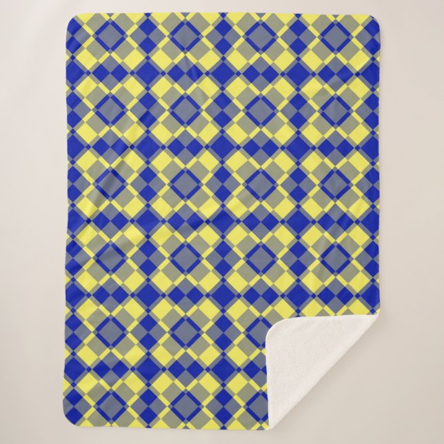 Blue Yellow Checker Argyle Pattern Sherpadecke (Vorderseite)