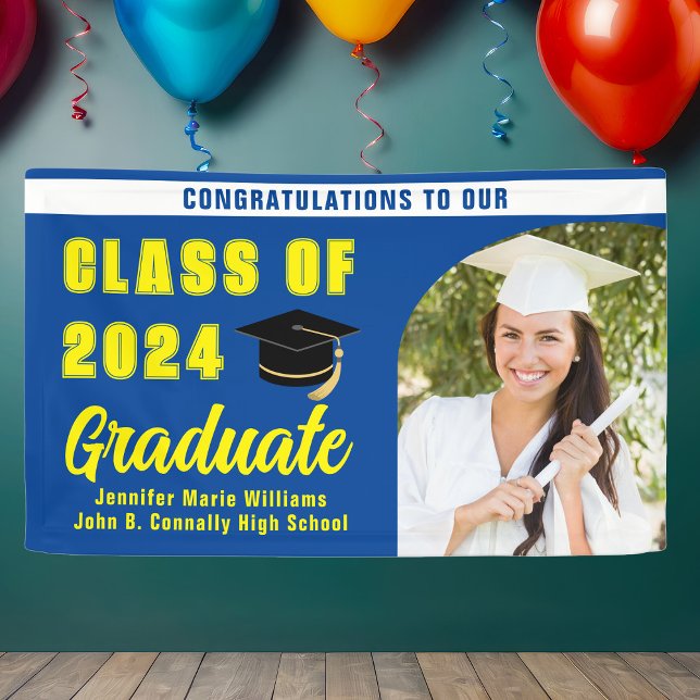 Blue Yellow Class of 2024 Abschluss Foto Party Banner (Von Creator hochgeladen)