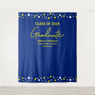 Blue Yellow Class of 2024 Backdrop Abschluss Wandteppich