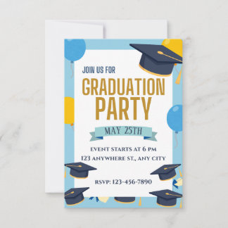 Blue Yellow Colorful Graduation Party Invitation Einladung