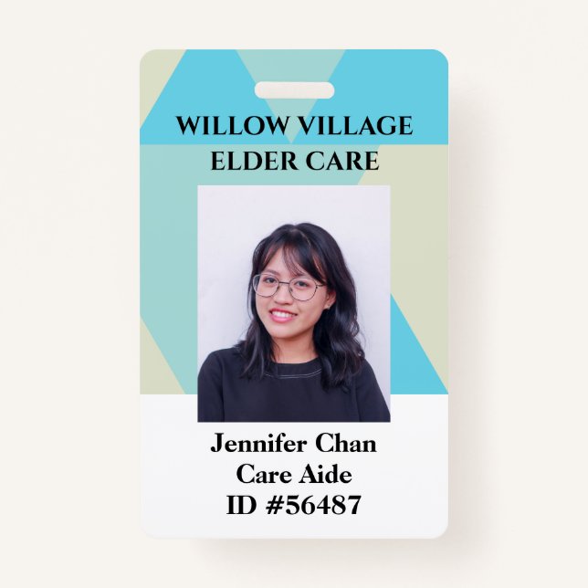 Blue Yellow Employee Staff Foto ID with name Ausweis (Vorderseite)