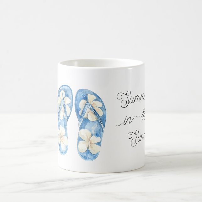 Blue Yellow Floral Flip Flops Summer Sun Kaffeetasse (Mittel)