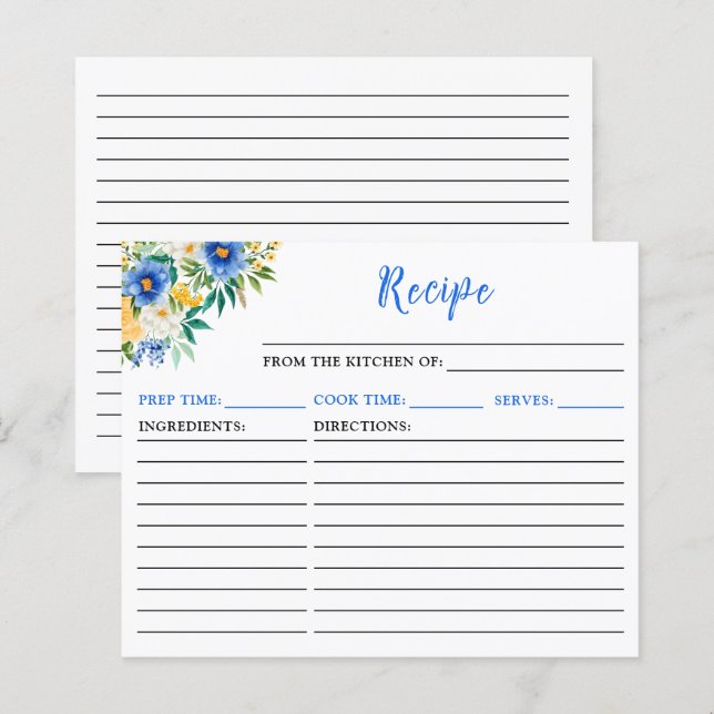 Blue-Yellow-Floral-Rezept-Karte (Vorne/Hinten)