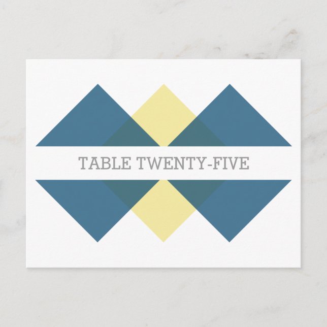 Blue Yellow Geometric Triad Tischnummer Postkarte (Vorderseite)