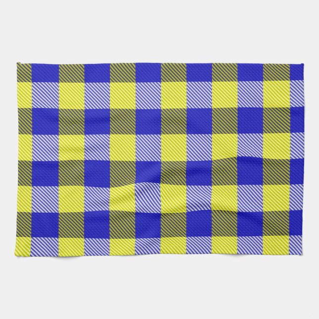 Blue Yellow Gingham Karo Design Geschirrtuch (Horizontal)