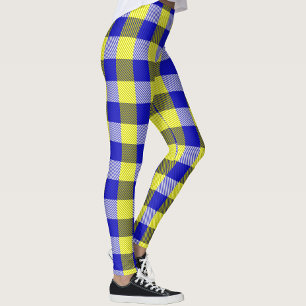 Blue Yellow Gingham Karo Design Leggings