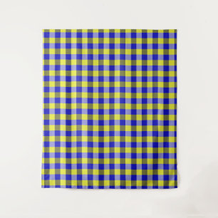 Blue Yellow Gingham Karo Design Wandteppich