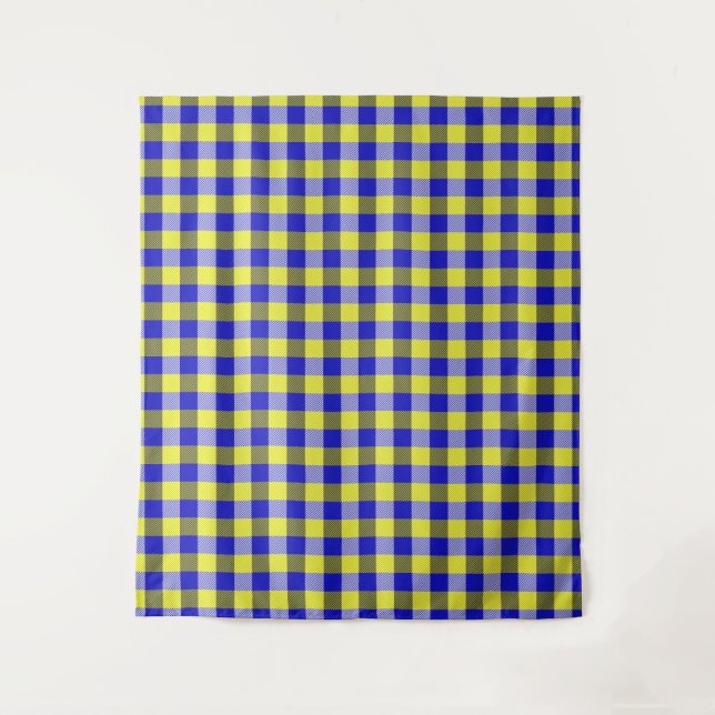 Blue Yellow Gingham Karo Design Wandteppich (Vorderseite)