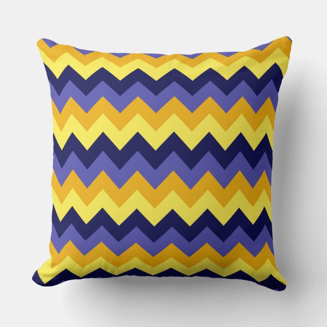 Blue Yellow Gold Chevrons Big Throw Kissen (Vorderseite)