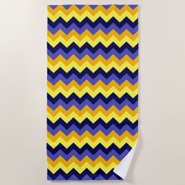 Blue Yellow Gold Chevrons Strandtuch (Vorderseite)