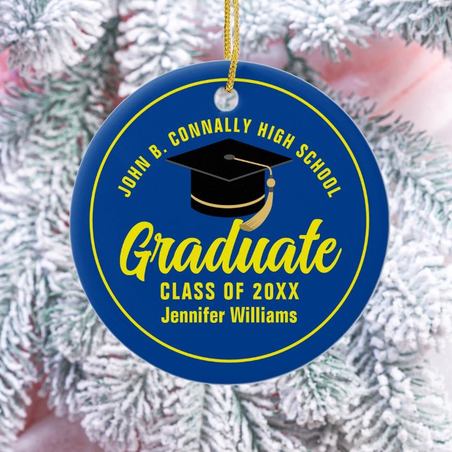 Blue Yellow Graduate Custom Abschluss Weihnachten Keramik Ornament (Von Creator hochgeladen)