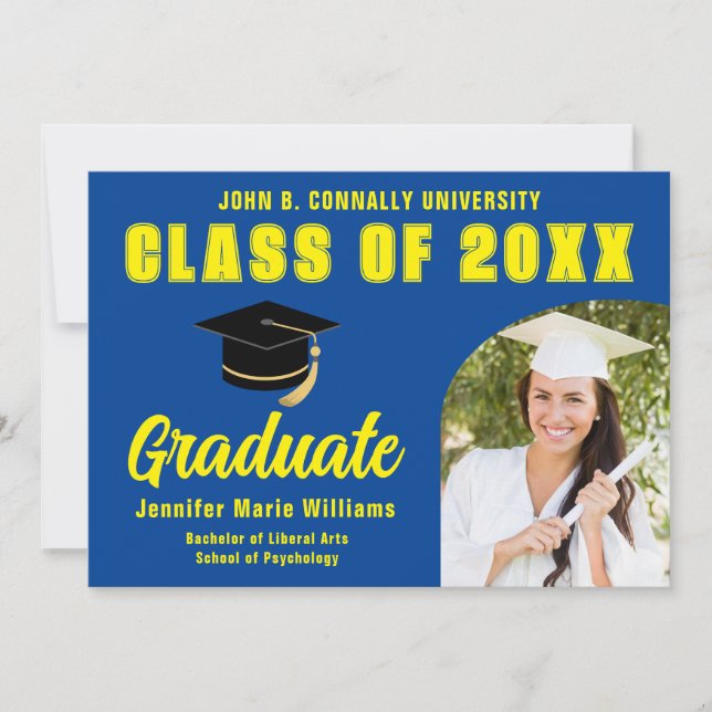 Blue Yellow Graduate Foto 2025 Graduation Party Einladung (Vorderseite)