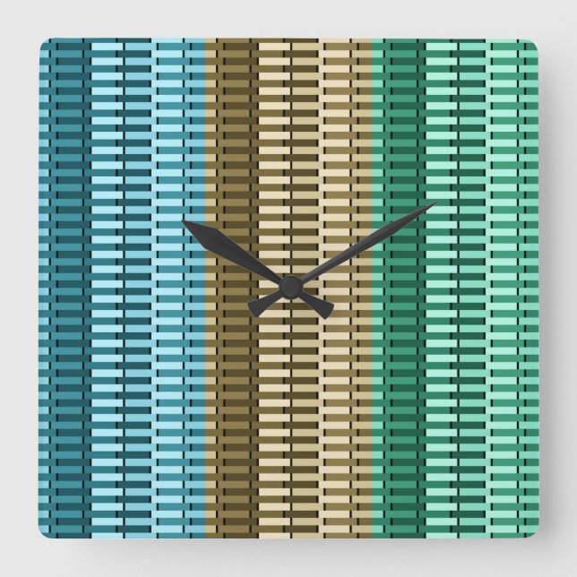 Blue Yellow Green Stylish Modern Abstract Pattern Quadratische Wanduhr (Vorderseite)