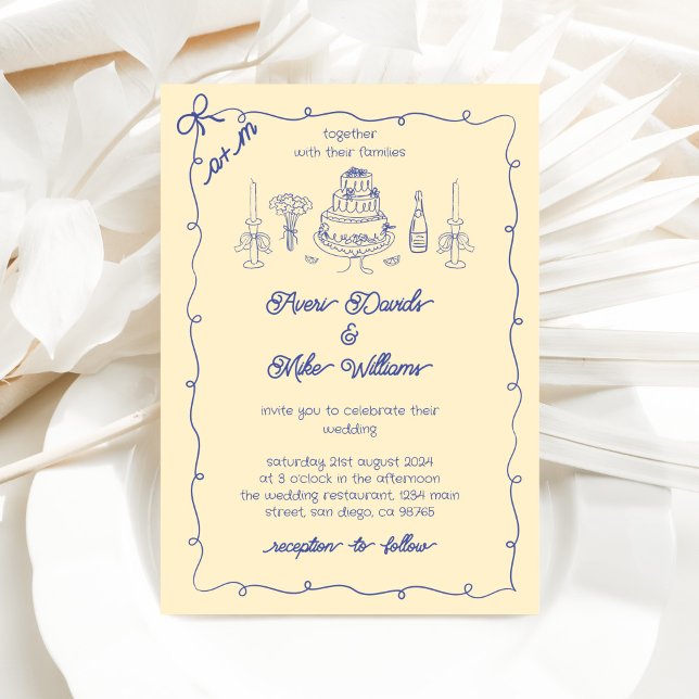 Blue Yellow la dolce vita Handwriting Wedding Einladung (Von Creator hochgeladen)