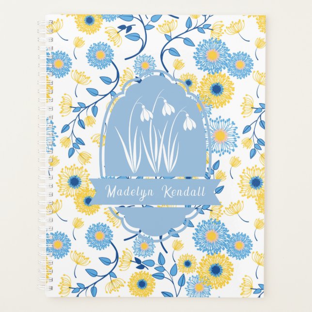 Blue & Yellow Laurentian Floral Custom Name (Devant)