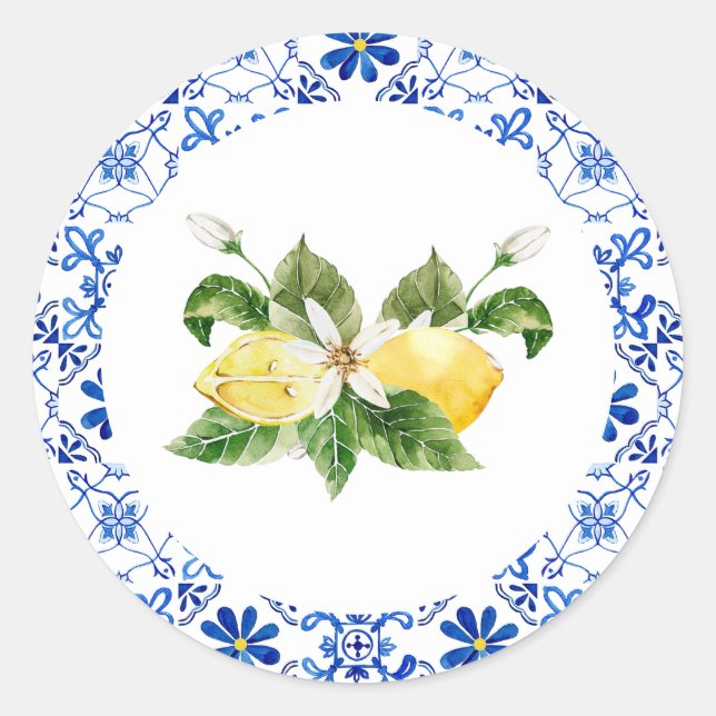 Blue Yellow Lemon Brautparty Umschlag Aufkleber (Vorderseite)