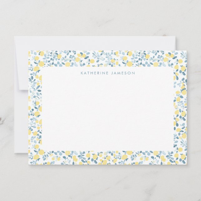 Blue Yellow Lemons Limoncello Monogram NoteCard Mitteilungskarte (Vorderseite)