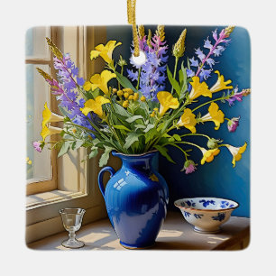 Blue Yellow Lila Bouquet Art Keramikornament