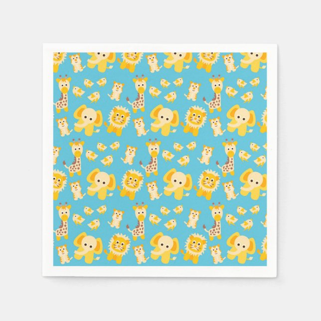 Blue Yellow Lions Elephants Safari Tiere Serviette (Vorderseite)
