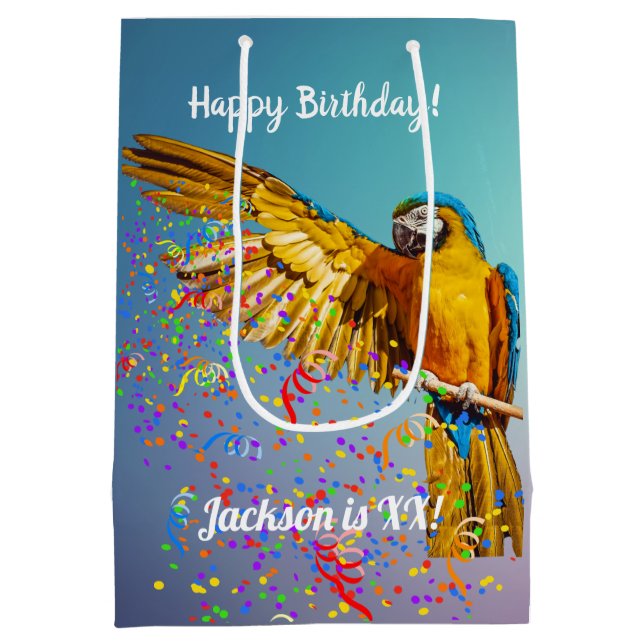 Blue & Yellow Macaw Throws Confetti Mittlere Geschenktüte (Rückseite)